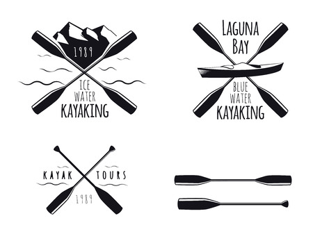 Set of kayak emblems, badges and iconsのイラスト素材