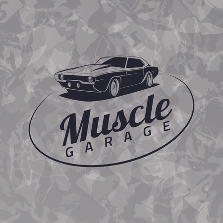 Muscle car icon on grunge gray backgroundのイラスト素材