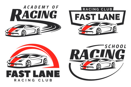 Set of sport car racing  , emblems and badges isolated on white background. Racing school or academy design elements.のイラスト素材