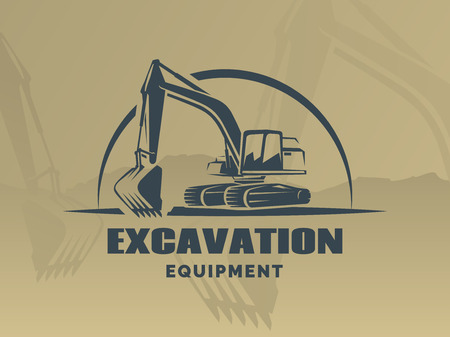 Excavator logo on brown background.のイラスト素材