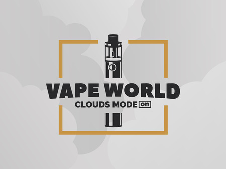 Vape e-cigarette logo on grey background with clouds. T-shirt print design.のイラスト素材