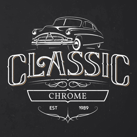 Old classic car typography poster on grunge dark background.のイラスト素材