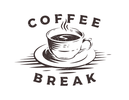 Coffee cup  with grunge effect isolated on white background. Coffee Break.のイラスト素材