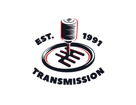Car transmission service logo on white background. Automatic and manual transmission fluid change emblem.のイラスト素材