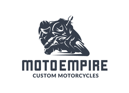 Racing motorcycle logo on white background. Superbike vector monochrome emblem.のイラスト素材