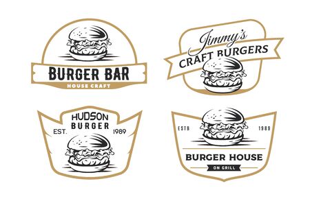 Set of burger emblems, badges and logo isolated on white background.のイラスト素材