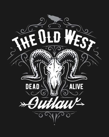 Retro styled sign with ram skull and tribal ornament.のイラスト素材