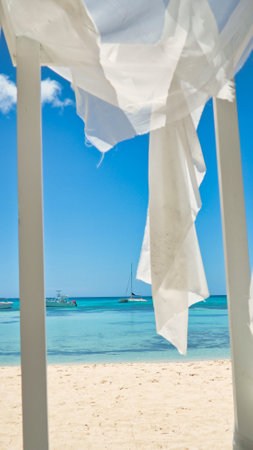 Beach vacation bed to lie on the shore of the beachの写真素材