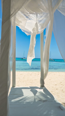 Beach vacation bed to lie on the shore of the beachの写真素材