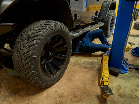 Professional mechanics workshop where automotive mechanics engineers work