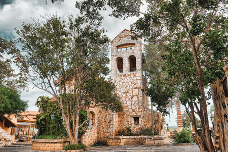 Tower of the Church of St. Francis of Assisi in Nessebar, Bulgariaの写真素材