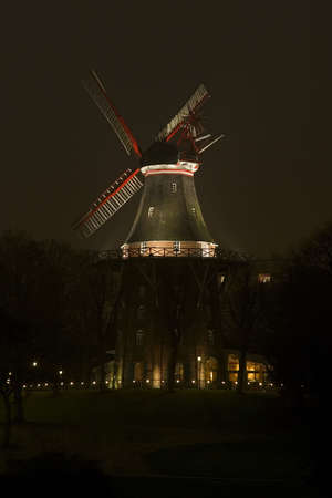 The Windmill am Wall in Bremen Germany, shot while illuminated at nightの写真素材