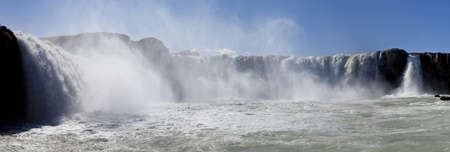 Panoramic photograph of Godafoss Waterfall in Icelandの写真素材