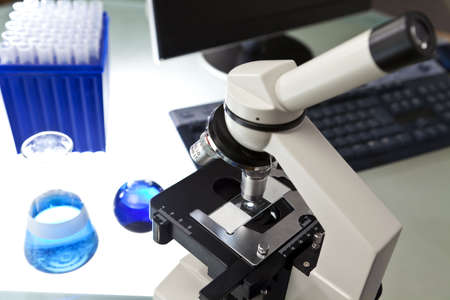 Microscope, Computer and Scientific Research Equipment In Laboratoryの写真素材