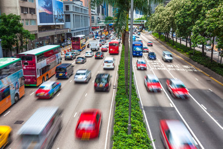 HONG KONG - May 28 2015: Motion Blurred cars, traffic and taxis, May 28, 2015 in Hong Kong.のeditorial素材