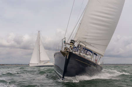 Two sailing boats, sail boat or yachts at seaの写真素材