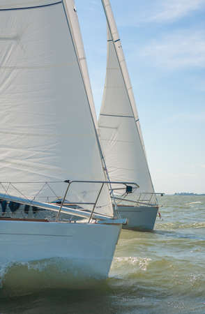 Two sailing boats, sailboat or yachts at seaの写真素材