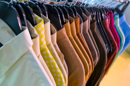 Male menâ€™s shirts on hangers on a shop rail