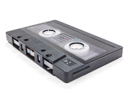 Compact audio cassette tape on a white backgroundの写真素材