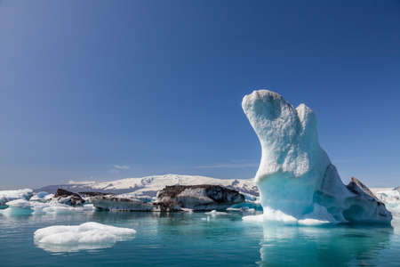 Climate change global warming concept, melting Icebergs in Jokulsarlon Glacier Lagoon, Icelandの写真素材