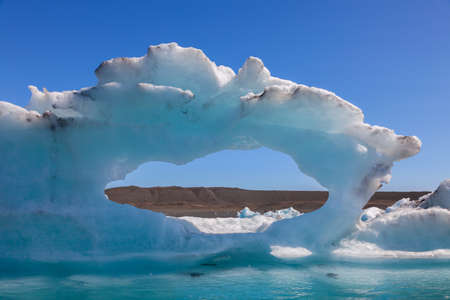 Climate change global warming concept, melting Iceberg in Jokulsarlon Glacier Lagoon, Icelandの写真素材