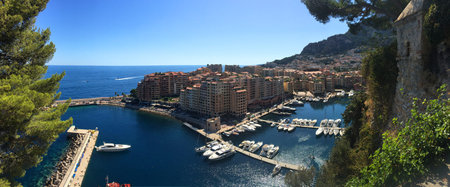 Panorama boats moored in harbour, Monte Carlo, Monaco, panoramic web banner header