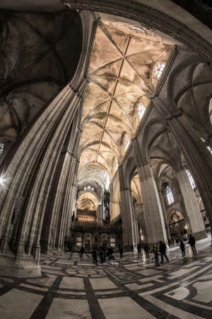 Inside of the Seville cathedral view with a fisheye lensのeditorial素材