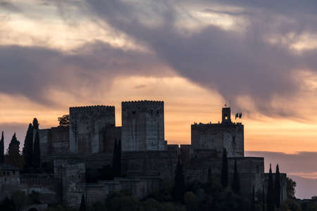 beautiful sunset over the Alhambra, from Sacromonte, Granada, Spainのeditorial素材