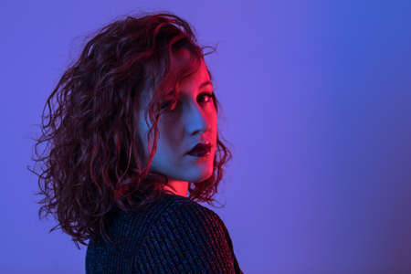 Emotional portrait, a girl in various emotional poses. Studio shot. Copyspaceの写真素材