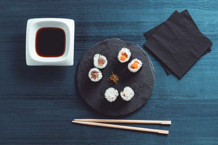 Asian food ready to eat. Sushi restaurantの写真素材