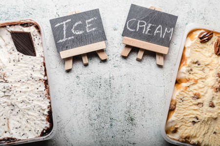 Delicious ice cream desserts with various topping.の写真素材