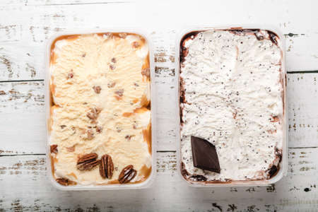 Delicious ice cream desserts with various topping.の写真素材