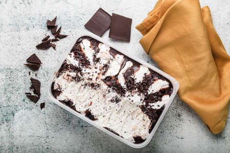 Homemade Ice Cream With Chocolate Chips. Refreshing Dessert For Gourmets. Stracciatella.の写真素材