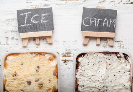 Delicious ice cream desserts with various topping.の写真素材