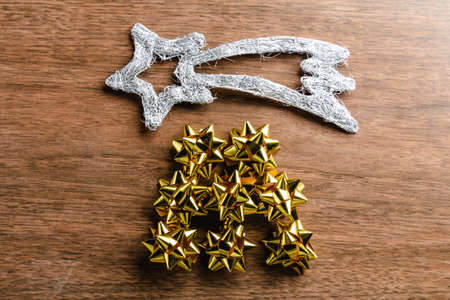 Christmas decoration on wood background and copy space for your textの写真素材