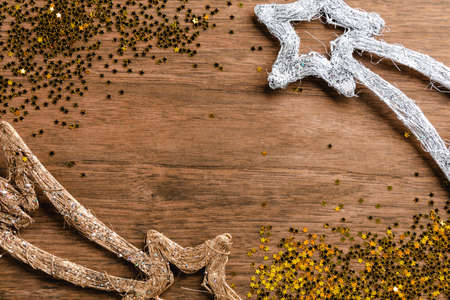 Christmas decoration on wood background and copy space for your textの写真素材