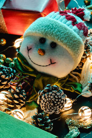 Christmas teddy with Christmas decoration and lightsの写真素材