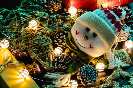 Christmas decoration, teddy and lightsの写真素材