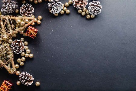 Christmas decoration on black background and copy space for your textの写真素材