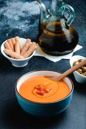 Spanish Salmorejo Cordobes on tableの写真素材