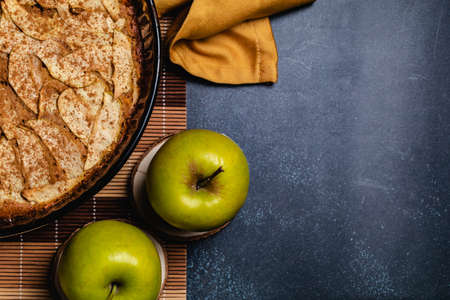 Sweet homemade apple cake with cinnamon. Copy spaceの写真素材