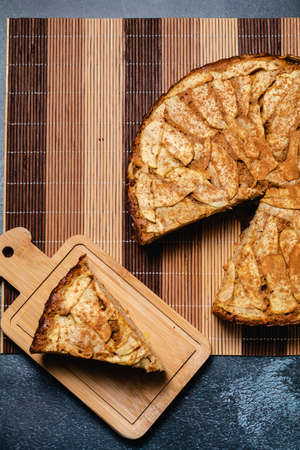Sweet homemade apple cake with cinnamon. Top viewの写真素材