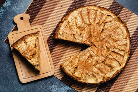 Sweet homemade apple cake with cinnamon. Top viewの写真素材