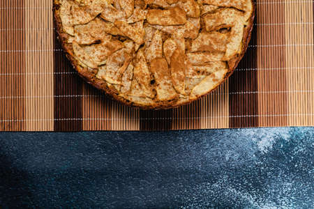 Sweet homemade apple cake with cinnamon. Copy spaceの写真素材