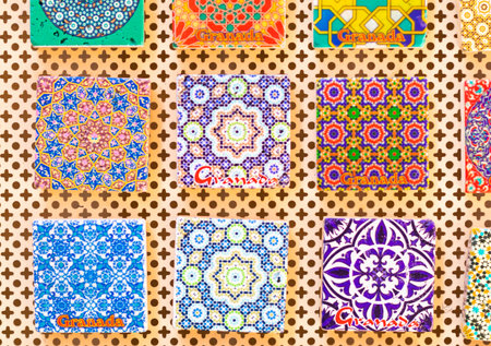 Traditional souvenir in Granada, Spain. Alhambra decoration and mosaic. Old muslim style