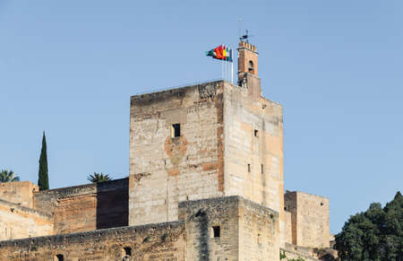 View of the Alhambra Palace from the Carvajales viewpoint. Blue sky for copy space or collageのeditorial素材