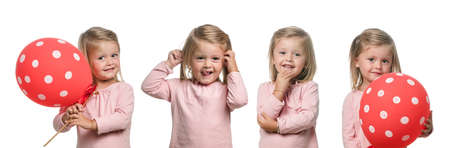 Sequence of images of a pretty girl with different gestures isolatedの写真素材