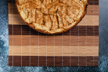 Sweet homemade apple cake with cinnamon. Copy spaceの写真素材