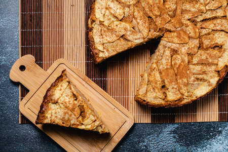 Sweet homemade apple cake with cinnamonの写真素材