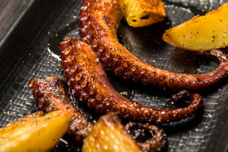octopus tentacles grilled with potatoesの写真素材